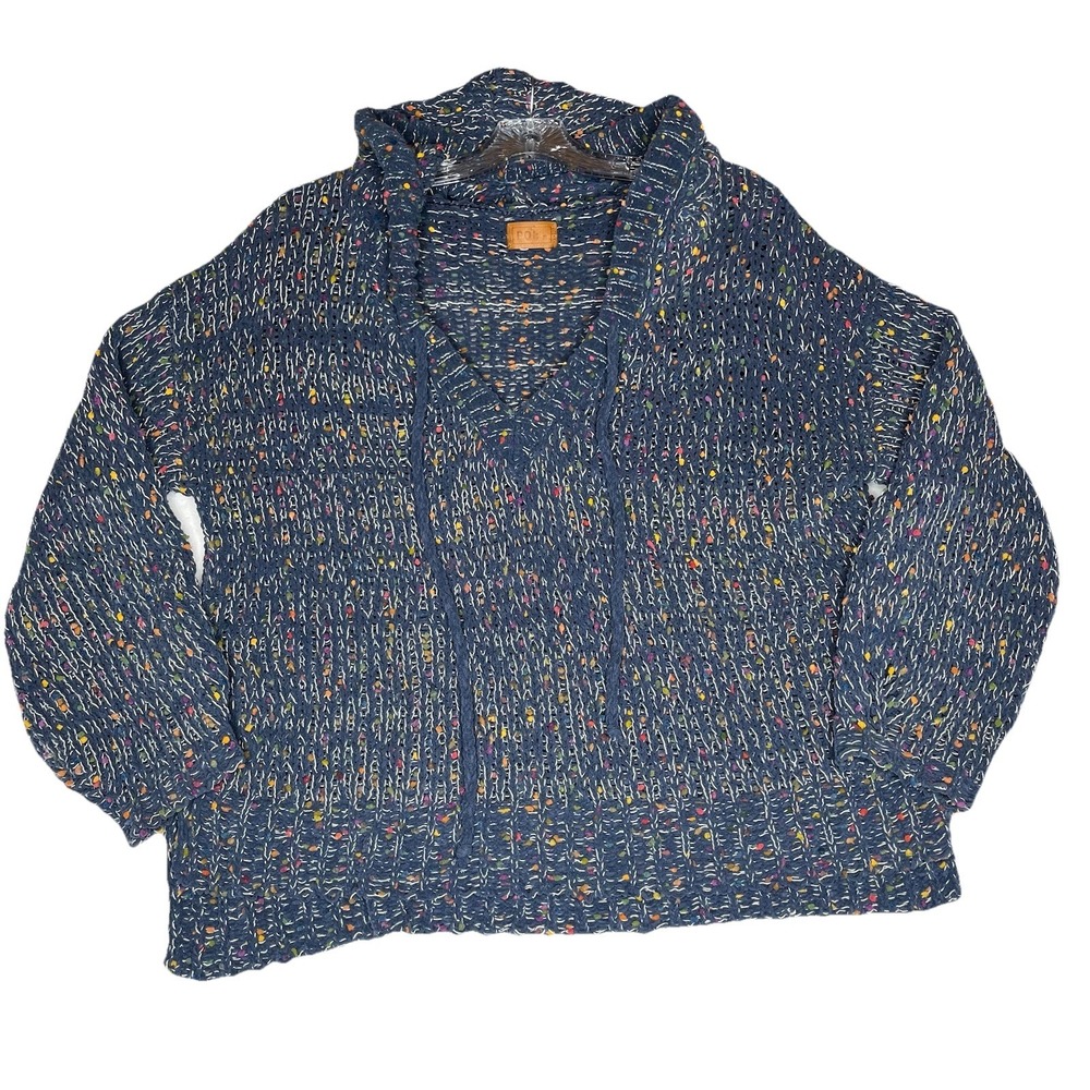 Pol Women's Loose Knit Oversized Confetti Sweater Blue Multicolor S Jumper Y2K